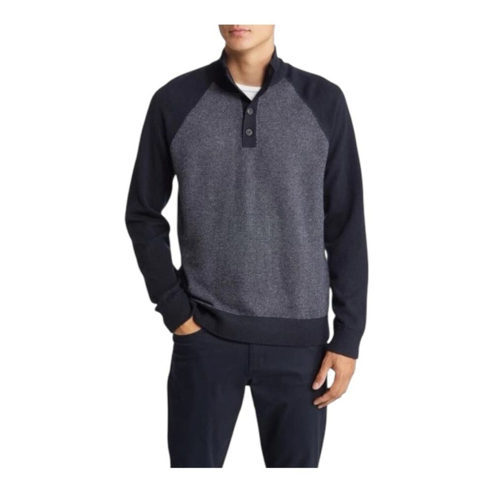 Vince Birdseye Wool and Cashmere Henley Sweater in Coastal/Pearl Size L NWT Flaw